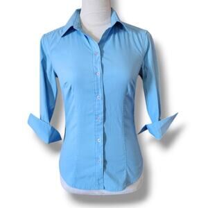 Express Stretch Three Quarter Sleeve Button Down Shirt